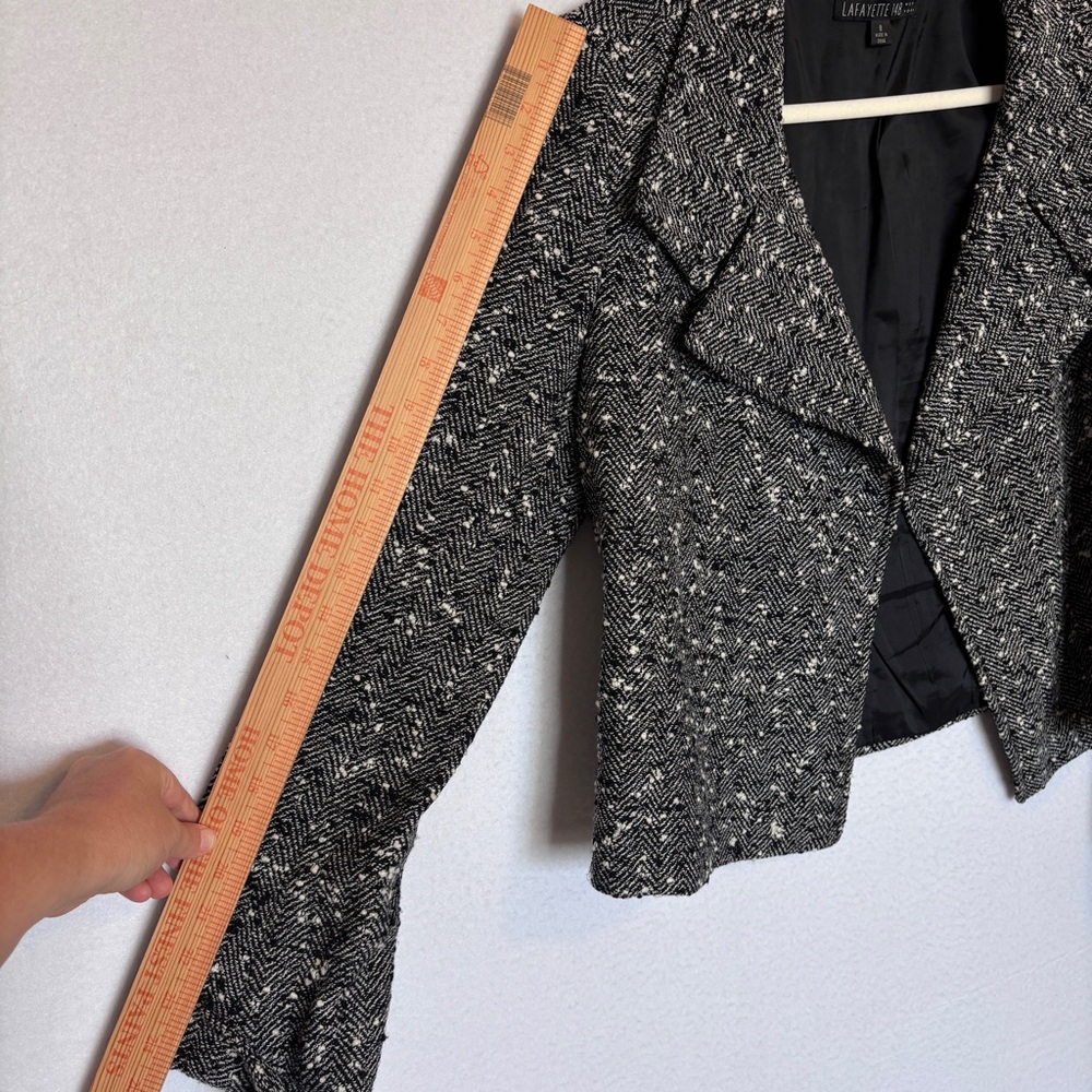 Lafayette 148 New York Black & White Herringbone Wool Tweed Blazer Jacket Size 8 - Picture 11 of 11